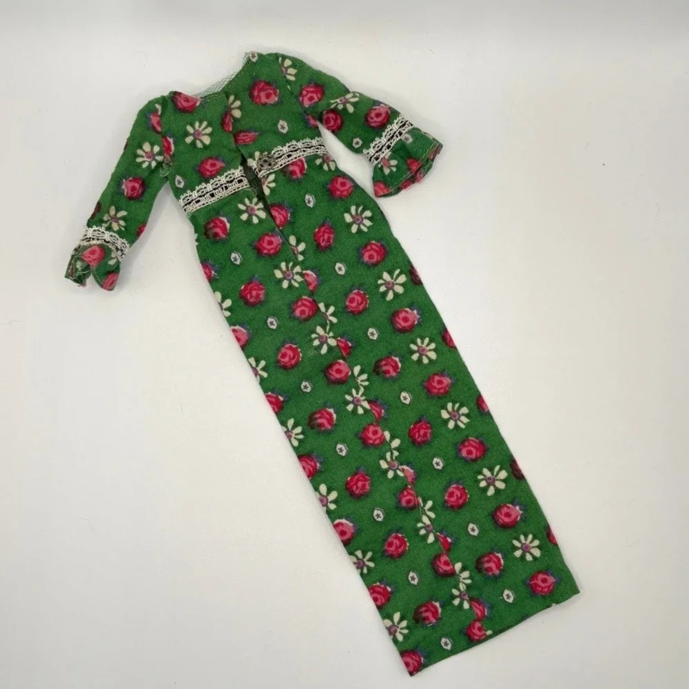 Vintage Francie Go Granny Go Dress 1267 1966 Barbie Mattel Green Floral Maxi